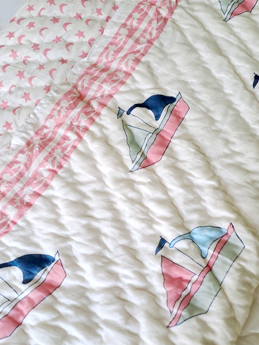 HANDBLOCK PRINTED REVERSIBLE COTTON KIDS (SINGLE) QUILT