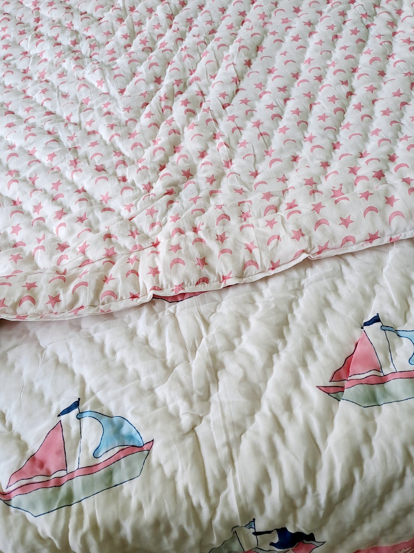HANDBLOCK PRINTED REVERSIBLE COTTON KIDS (SINGLE) QUILT