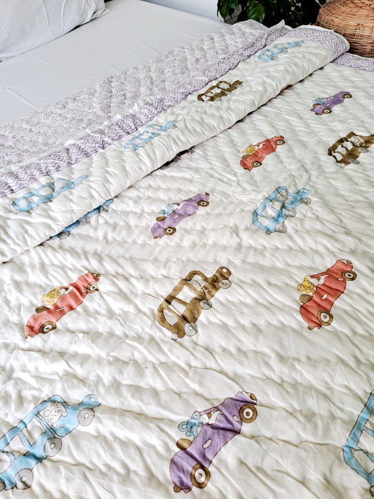 HANDBLOCK PRINTED REVERSIBLE COTTON KIDS (SINGLE) QUILT