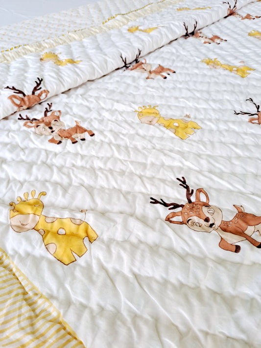 HANDBLOCK PRINTED REVERSIBLE COTTON KIDS (SINGLE) QUILT