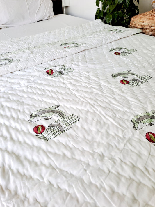 HANDBLOCK PRINTED REVERSIBLE COTTON KIDS (SINGLE) QUILT