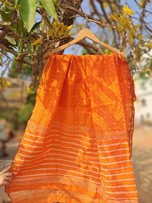 CHANDERI  HAND BLOCK PRINT ORANGE DUPATTA