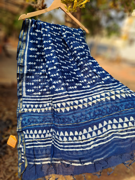 KOTA DORIA HAND BLOCK PRINT BLUE DUPATTA