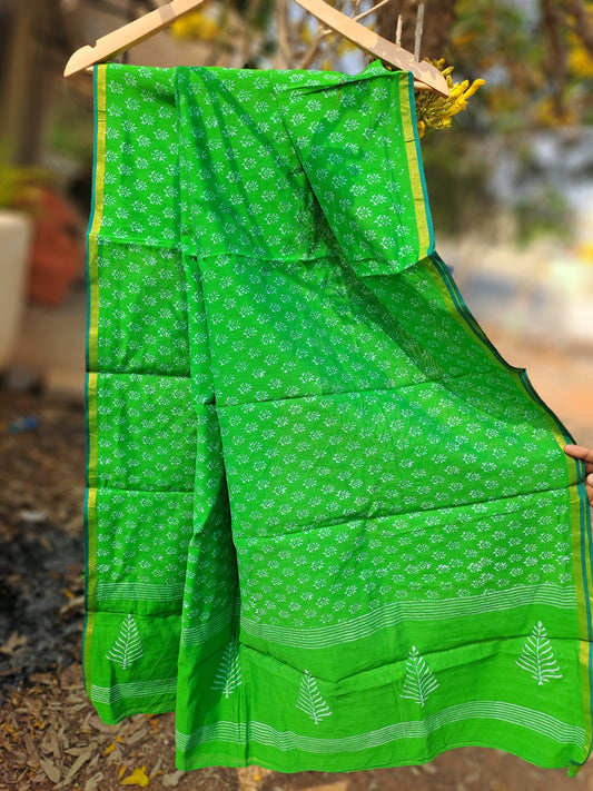 CHANDERI  HAND BLOCK PRINT GREEN DUPATTA