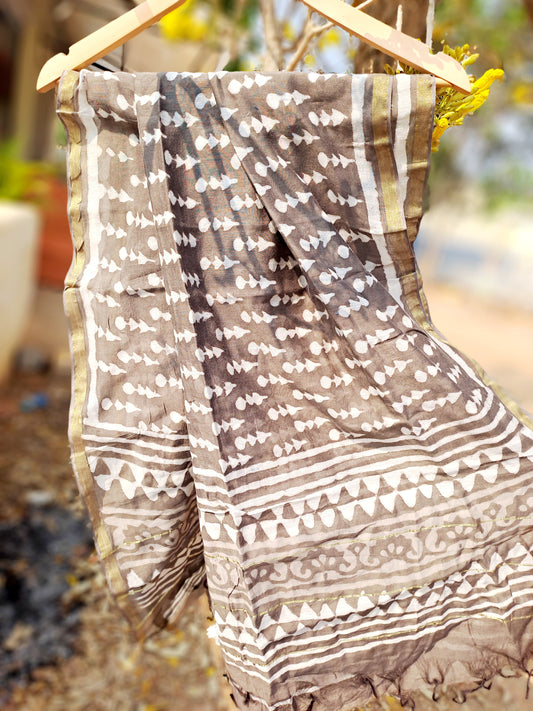 KOTA DORIA  HAND BLOCK PRINT GREY DUPATTA
