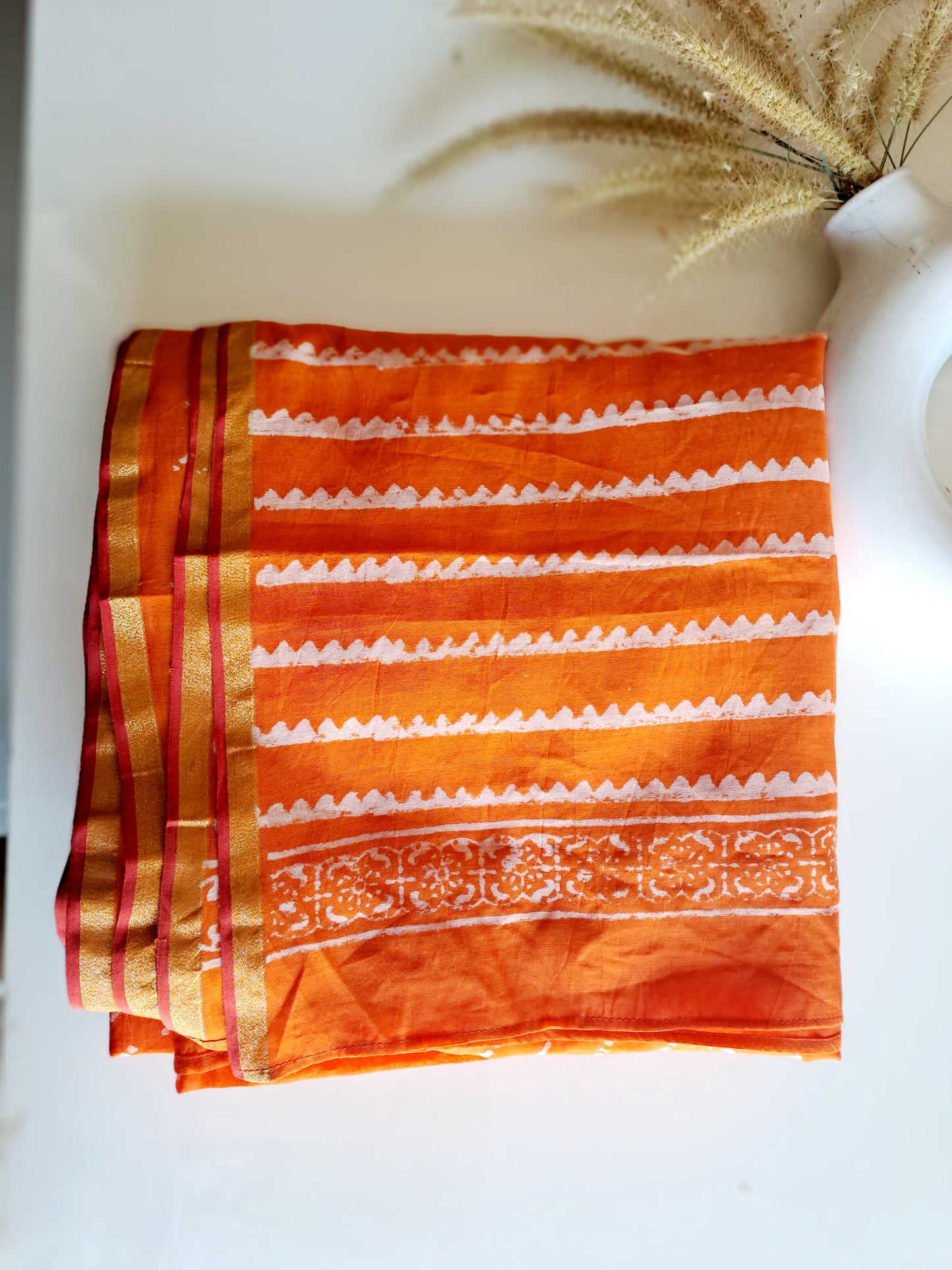 CHANDERI  HAND BLOCK PRINT ORANGE DUPATTA