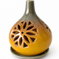 MUSTARD AND GREEN CONICAL CERAMIC T-LIGHT HOLDER