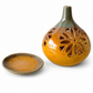 MUSTARD AND GREEN CONICAL CERAMIC T-LIGHT HOLDER