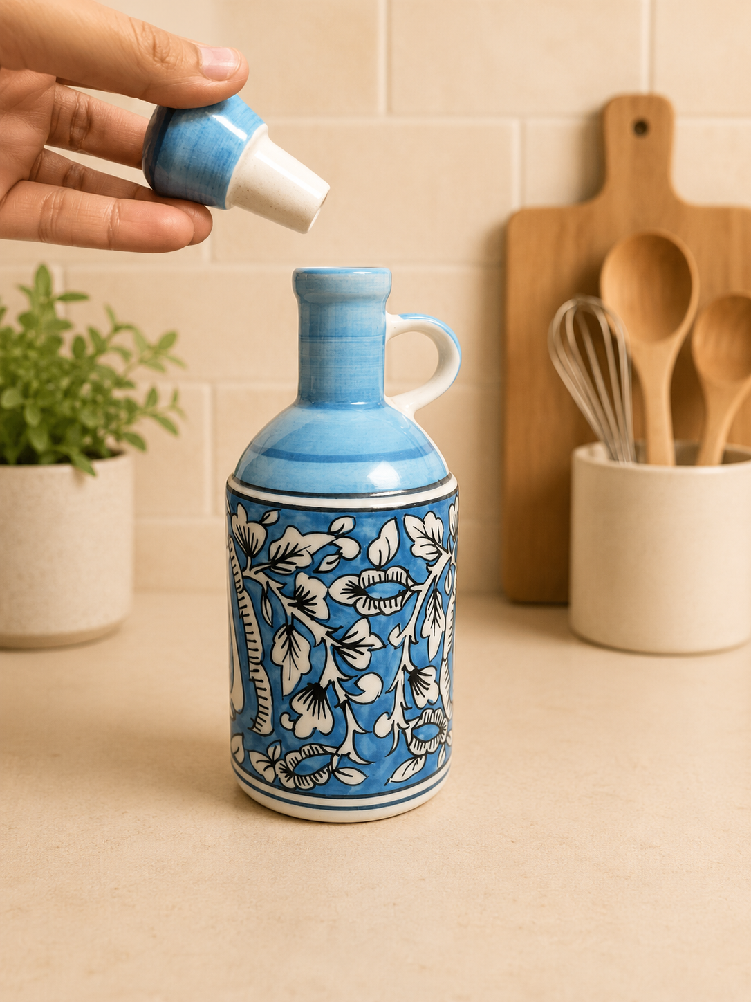 CERAMIC ART HAND PAINTED BLUE COLOR OIL DISPENSER