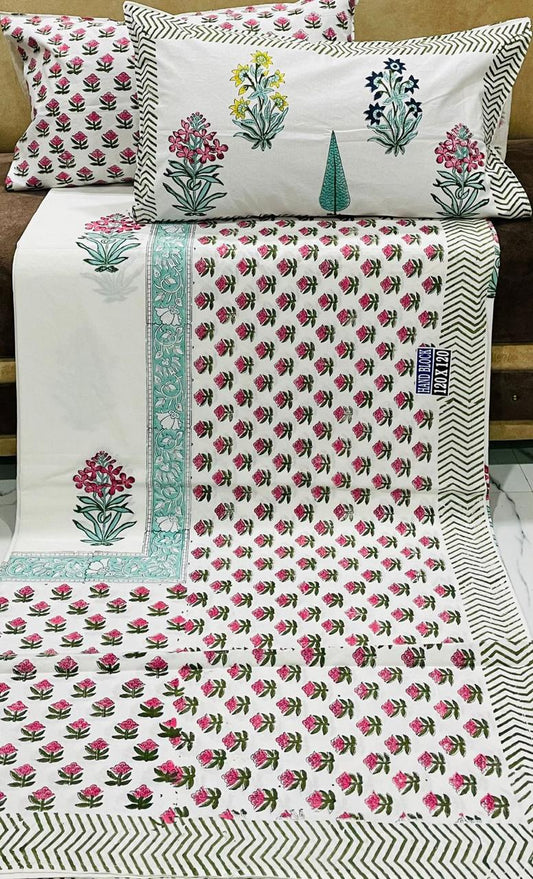 100%  COTTON HAND BLOCK PRINT JUMBO KING BEDSHEET