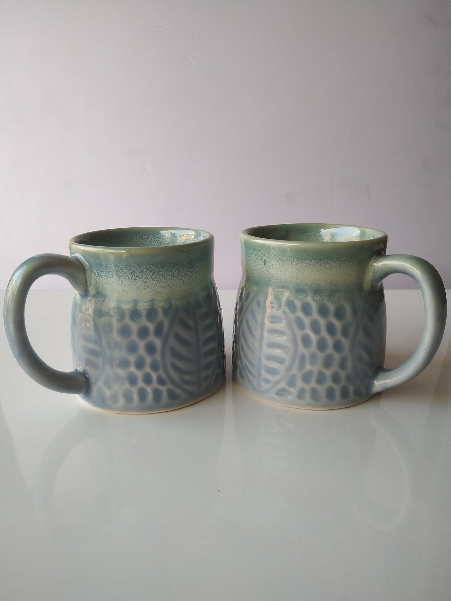 LEAFY BLUE COLOR CERAMIC MUG/CUP(SET OF 2)