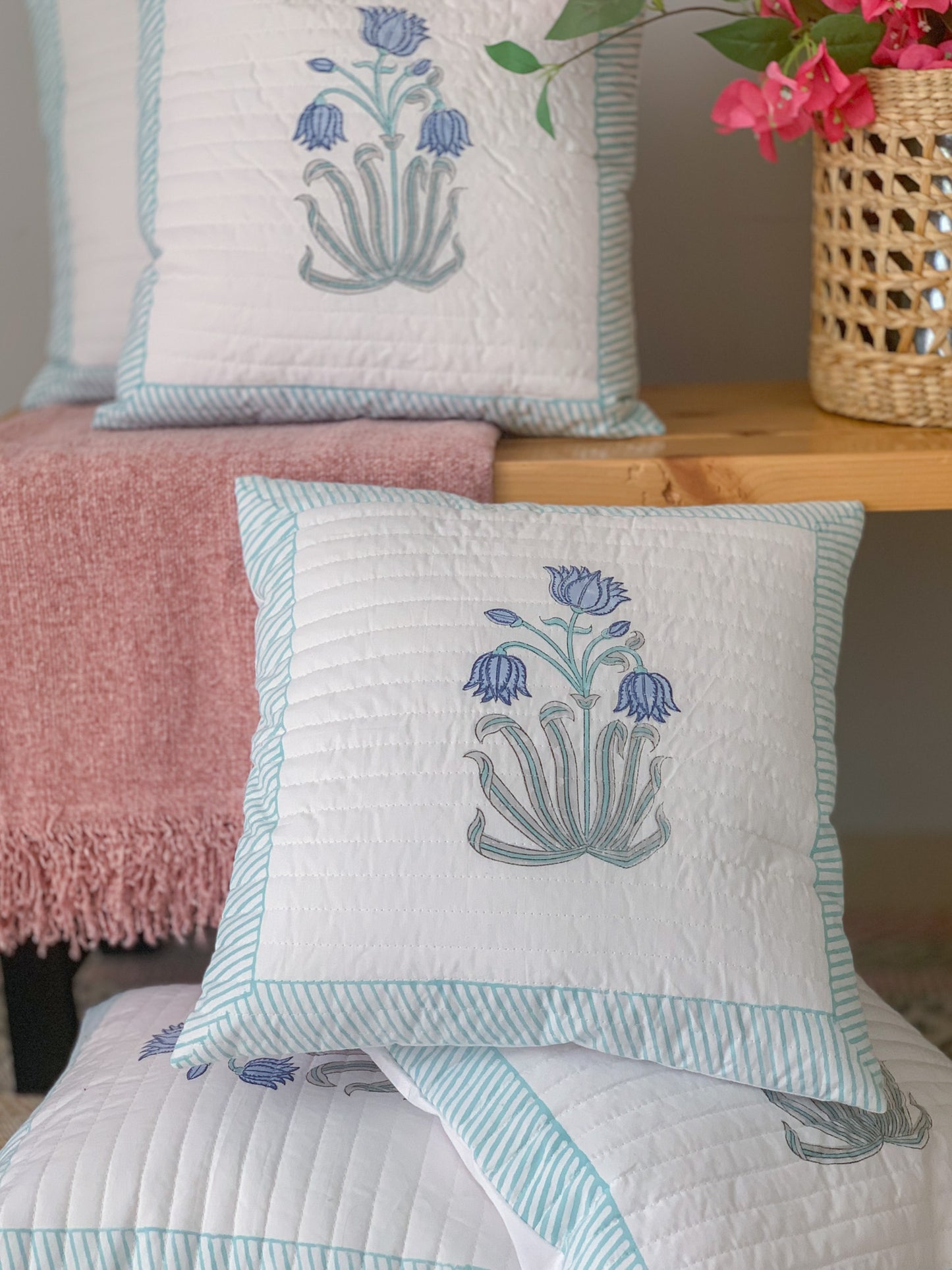 HANDBLOCK PRINT QUILTED CUSHION COVER