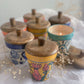 HANDPAINTED CERAMIC JAR SOYA WAX JAR CANDLE WITH WOODEN LID