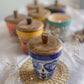 HANDPAINTED CERAMIC JAR SOYA WAX JAR CANDLE WITH WOODEN LID
