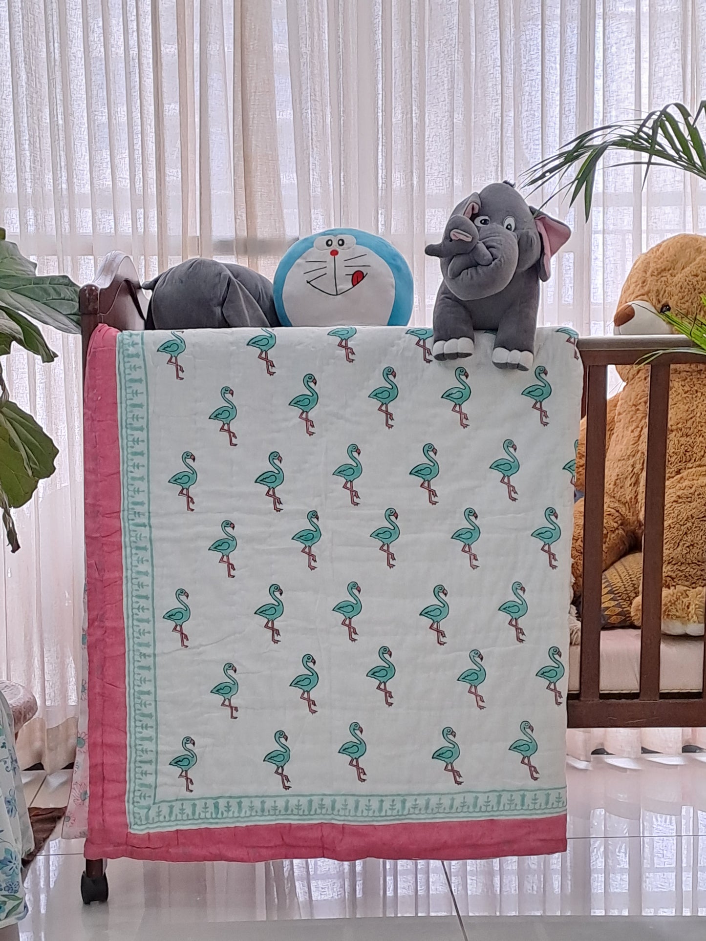 HANDBLOCK PRINTED REVERSIBLE COTTON KIDS (SINGLE )QUILT