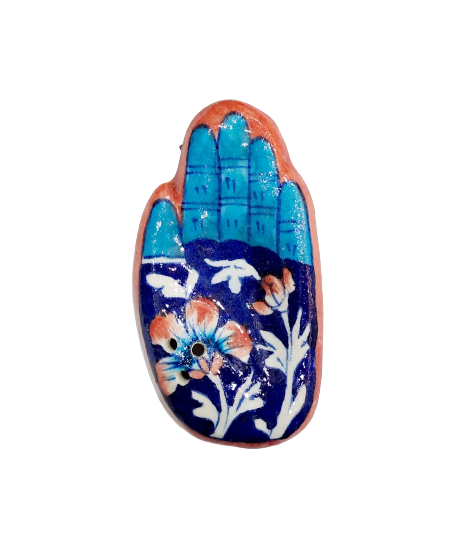 BLUE POTTERY CERAMIC PALM / HAND AGARBATTI STAND