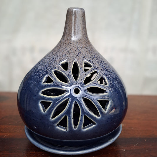 BLUE CONICAL CERAMIC T-LIGHT HOLDER