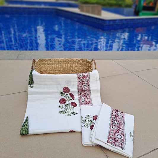 Hand block Print Waffel Towels Set of 3