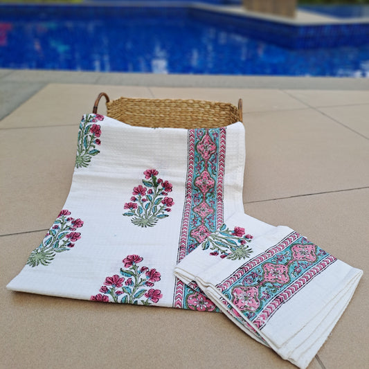 Hand block Print Waffel Towels Set of 3