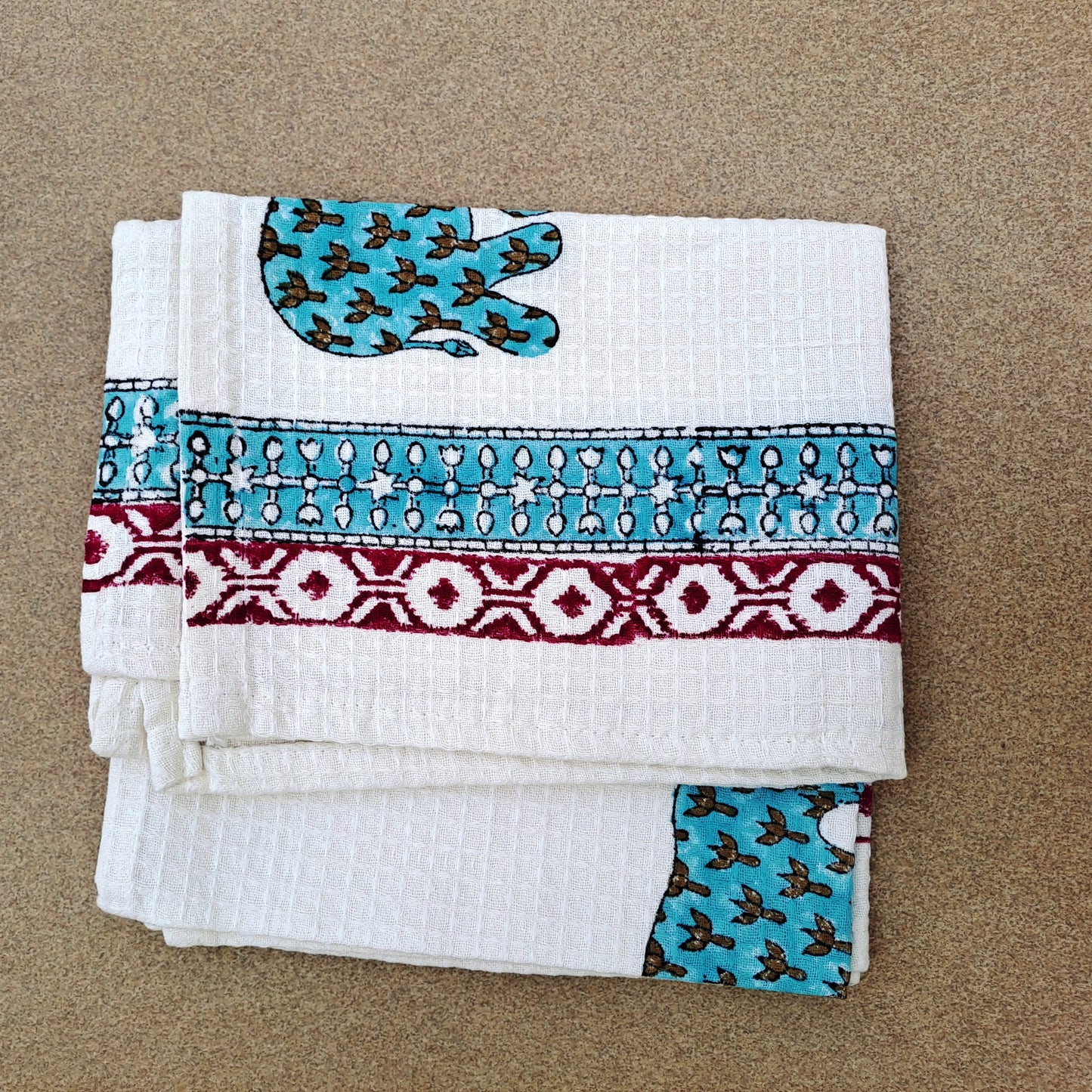 Hand block Print Waffel Towels Set of 3
