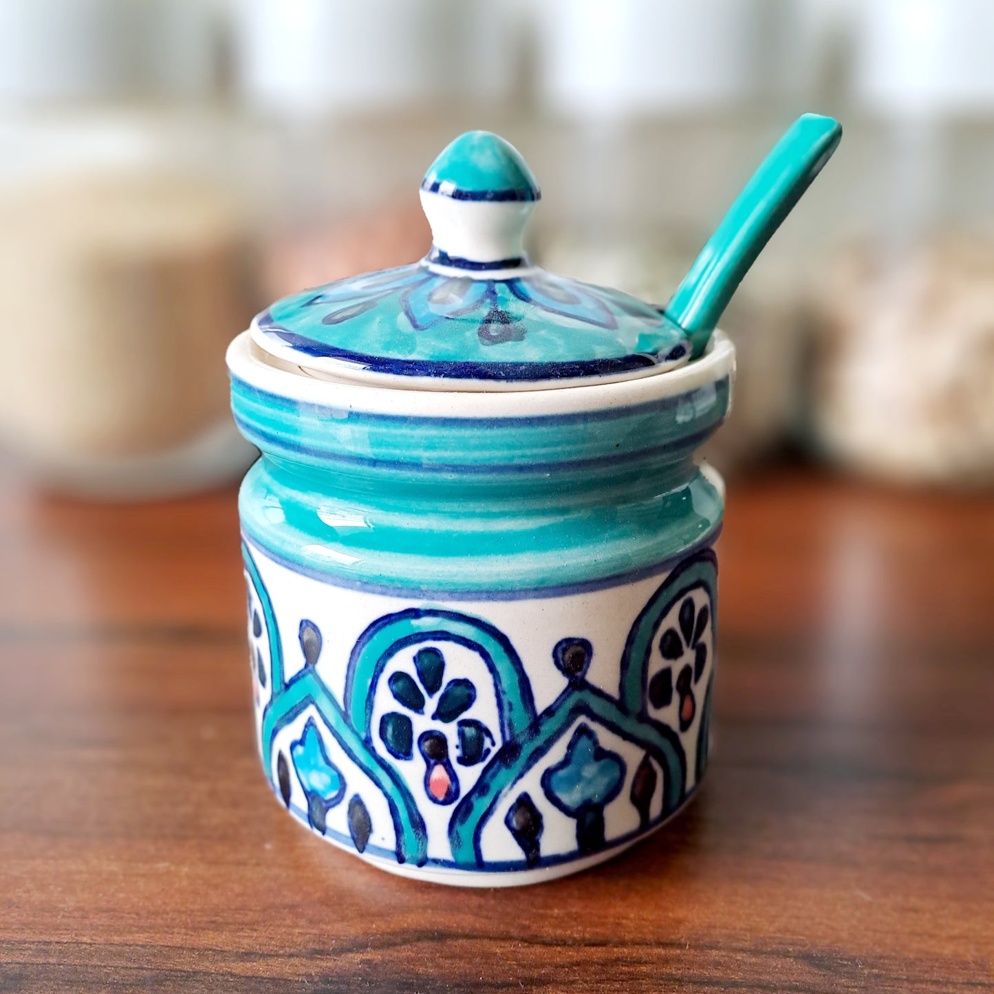 HAND PAINTED CERAMIC POT / JAR SET OF 2