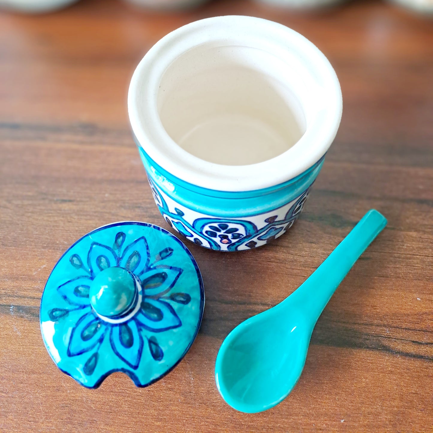 HAND PAINTED CERAMIC POT / JAR SET OF 2