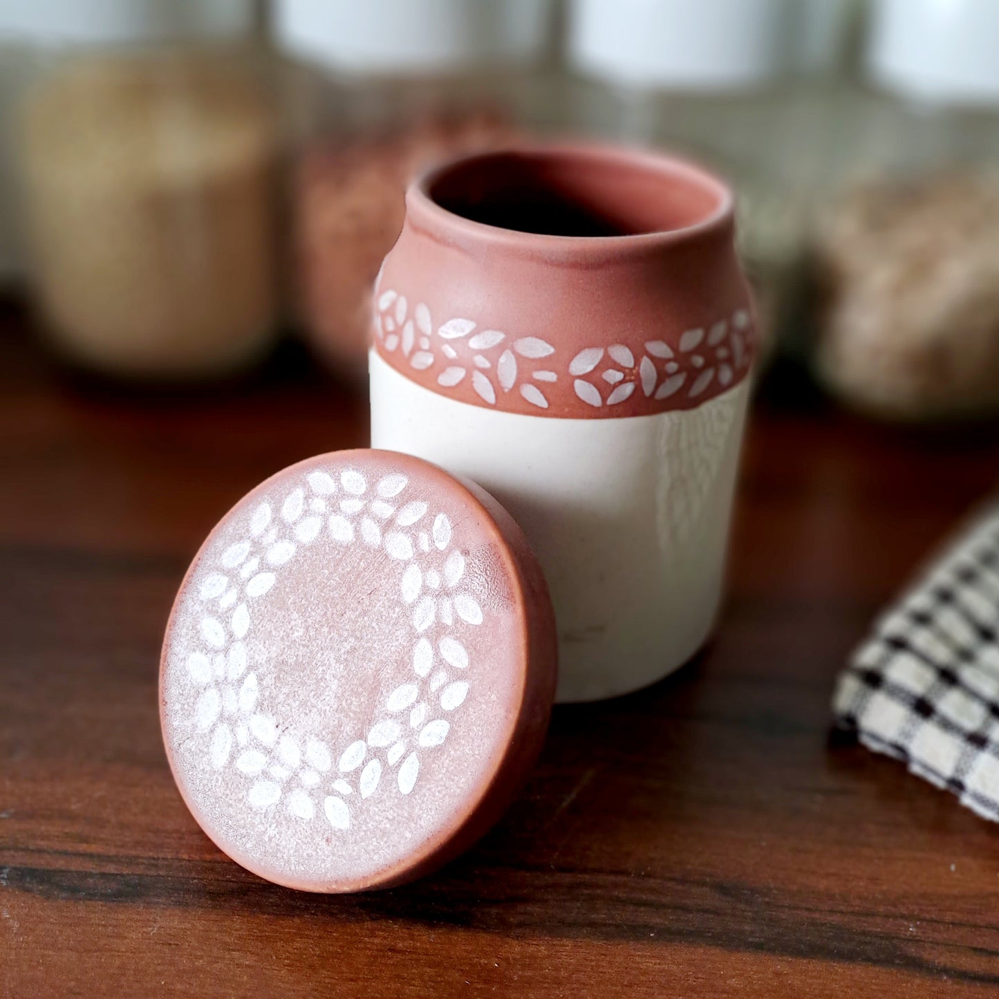 CERAMIC JAR WITH CERAMIC LID (SMALL) SET OF 2