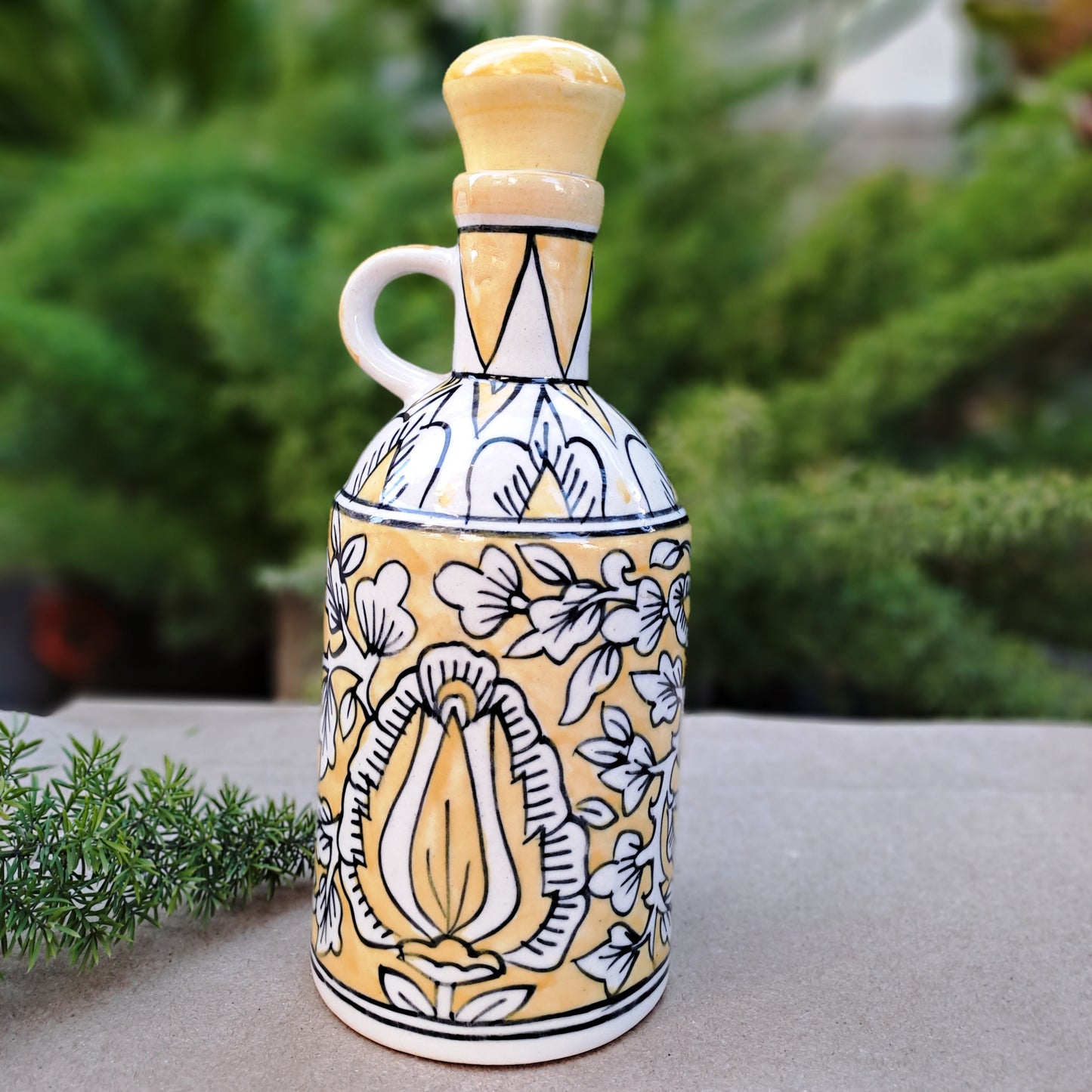 CERAMIC ART HAND PAINTED YELLOW COLOR OIL DISPENSER