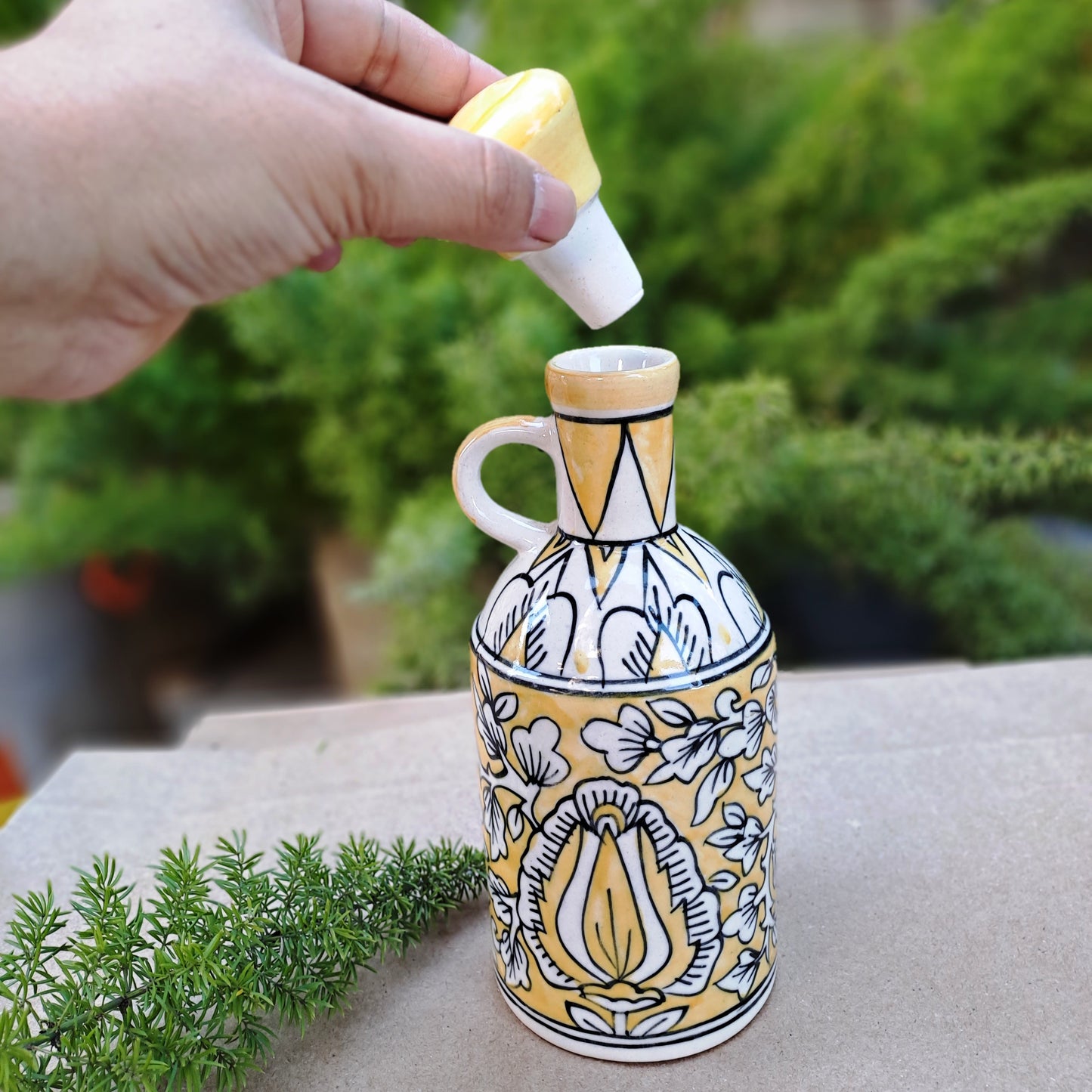 CERAMIC ART HAND PAINTED YELLOW COLOR OIL DISPENSER