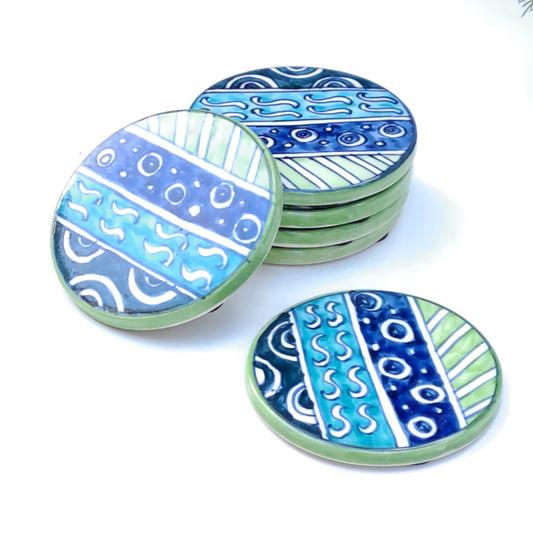 Ceramic handpainted coaster set