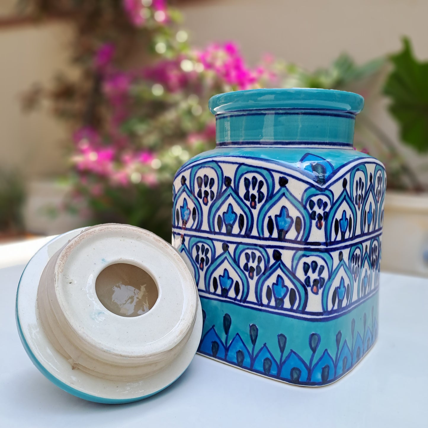 CERAMIC  STORAGE JAR WITH  LID (BLUE)