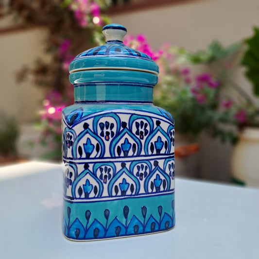 CERAMIC  STORAGE JAR WITH  LID (BLUE)