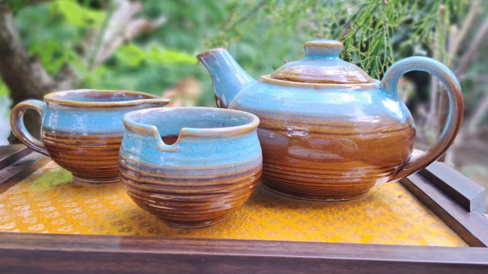 Ceramic Tea pot, sugar pot and creamer set