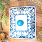 HAND PAINTED BLUE CERAMIC / POTTERY BUTTER DISH