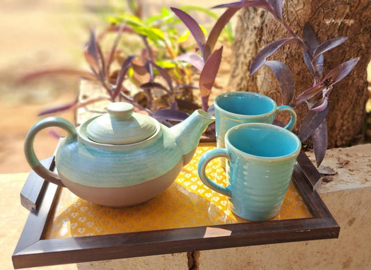 Ceramic Tea pot with Two Cups